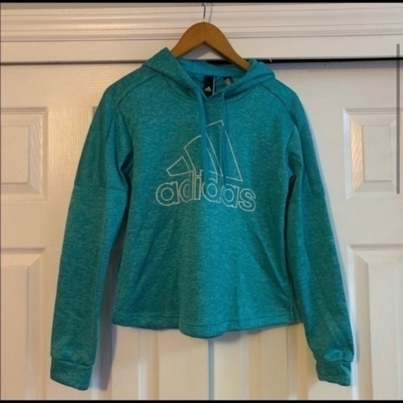 Adidas Logo Print Turquoise Dolman Hoodie Small - Picture 3 of 8